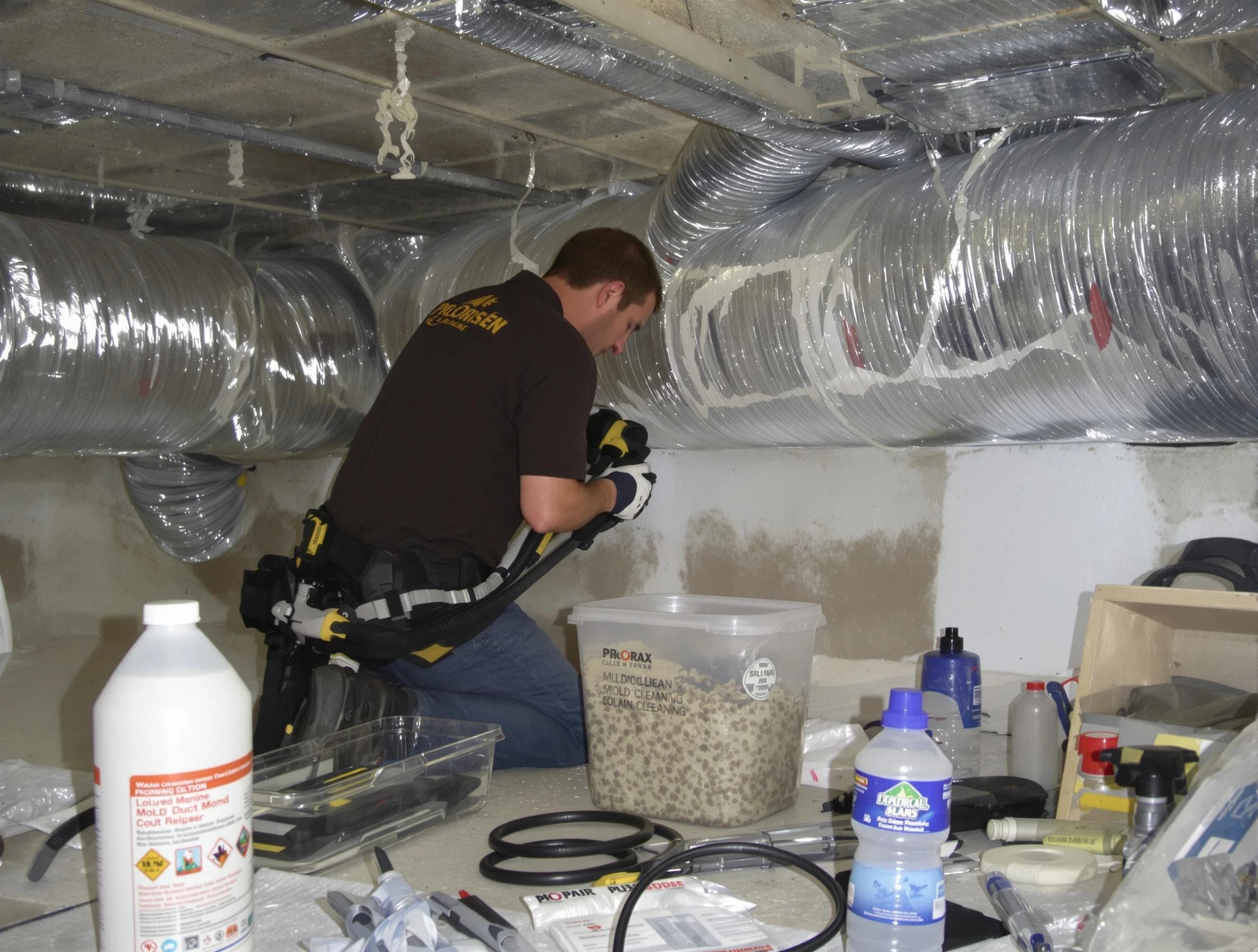 Hemet Air Duct Cleaning specialist performing professional mold removal from air ducts in Hemet