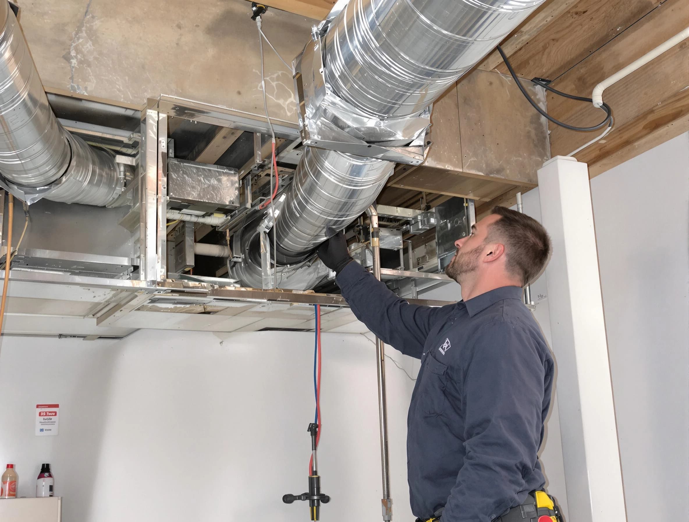 Hemet Air Duct Cleaning technician performing professional air duct repair using specialized tools in Hemet