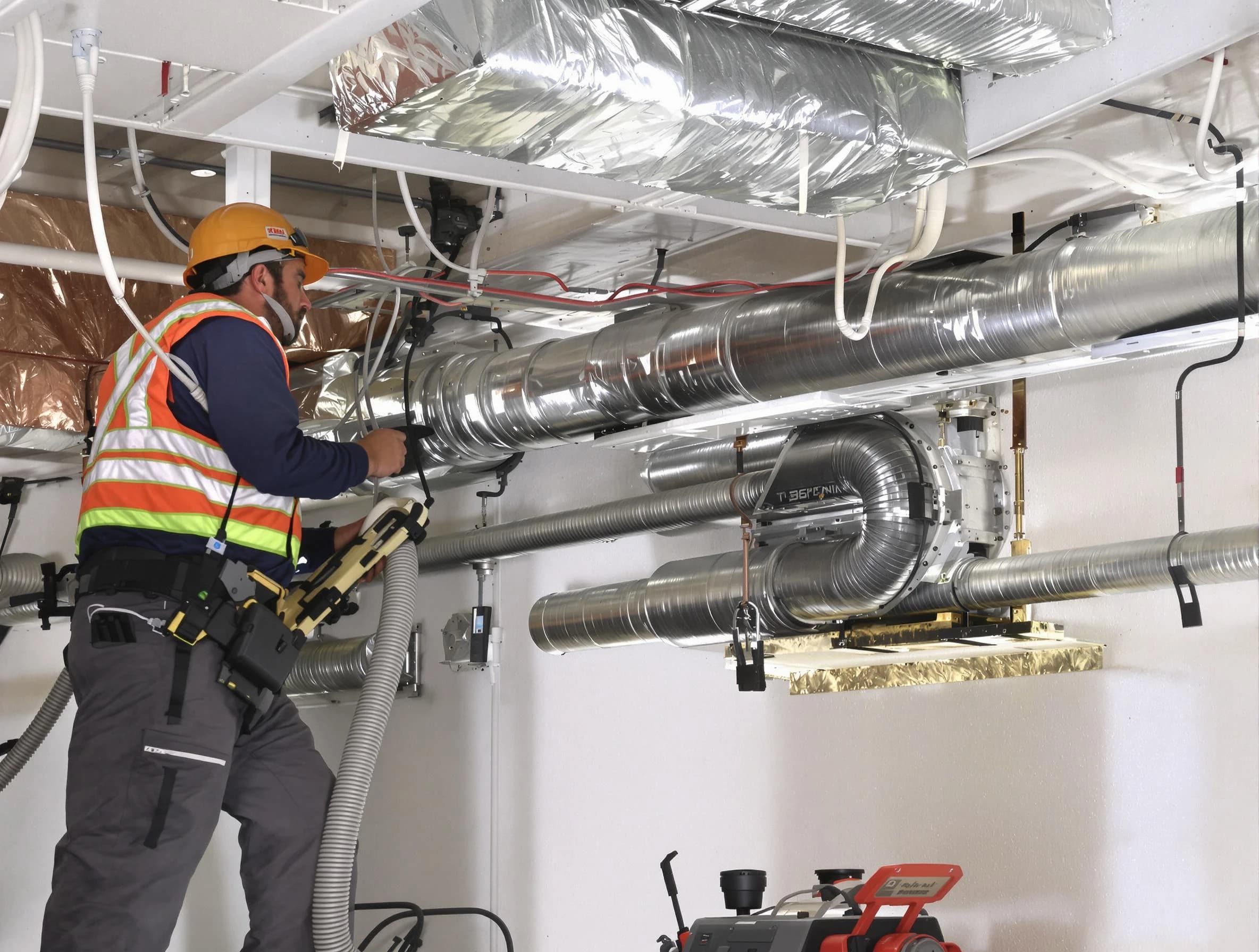 Hemet Air Duct Cleaning technician performing precision vacuum insulation removal in a residential property in Hemet